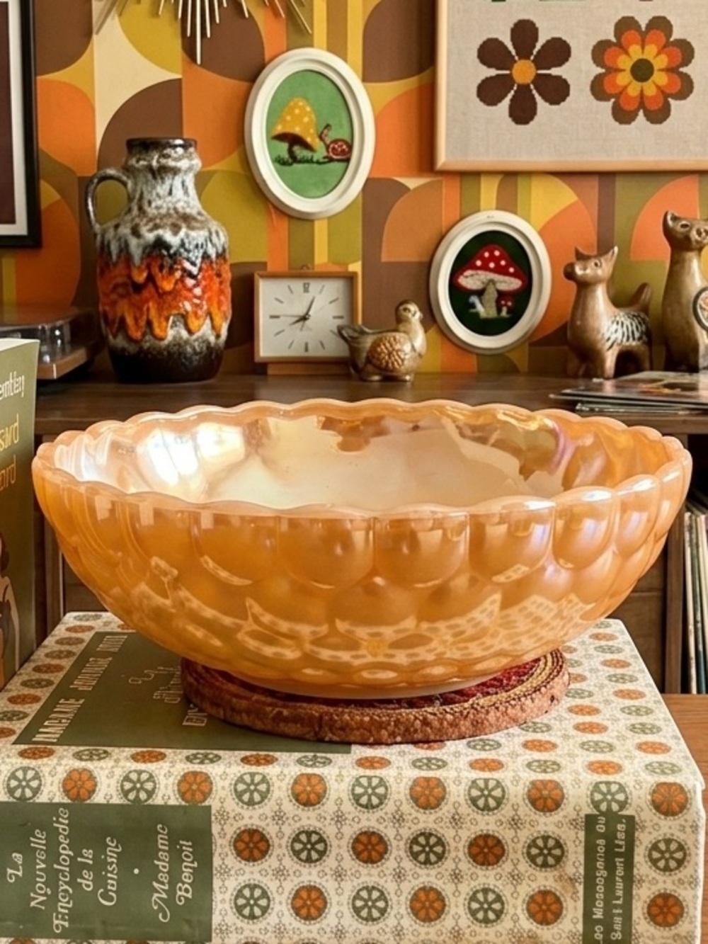 Fire King Bubble salad or fruits bowl color peach lustreware